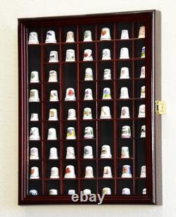 Thimble Display Case 59+ Miniature Cherry Wood Minifigures Wall Figure Cabinet