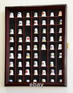 Thimble Display Case 59+ Miniature Cherry Wood Minifigures Wall Figure Cabinet