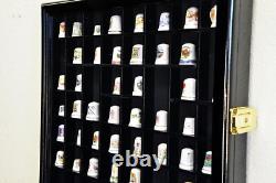 Thimble Display Case 59+ Miniature Cherry Wood Minifigures Wall Figure Cabinet
