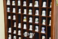 Thimble Display Case 59+ Miniature Cherry Wood Minifigures Wall Figure Cabinet