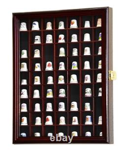 Thimble Display Case 59+ Miniature Cherry Wood Minifigures Wall Figure Cabinet