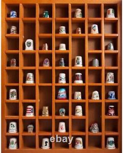 Thimble Display Case 59+ Miniature Oak Wood Minifigures Wall Glass Rack Cabinet