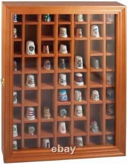 Thimble Display Case 59+ Miniature Oak Wood Minifigures Wall Glass Rack Cabinet
