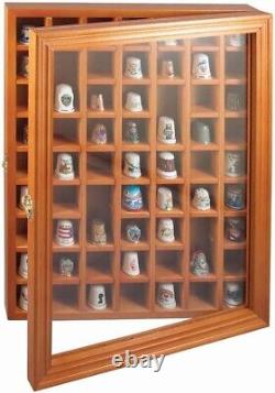 Thimble Display Case 59+ Miniature Oak Wood Minifigures Wall Glass Rack Cabinet