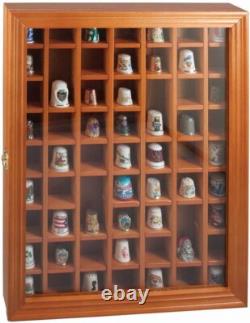 Thimble Display Case 59+ Miniature Oak Wood Minifigures Wall Glass Rack Cabinet
