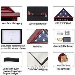 Tieeqe Large Military Shadow Box Solid Wood Burial Flag Display Case for Amer