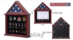 Tieeqe Solid Wood Flag Display Case Military Shadow Box Fit a Folded 3'x5' Flag