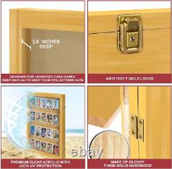 Trading Card Display Case USA 20 Ungraded Sport Top Loader TCG Wood Oak Cabinet