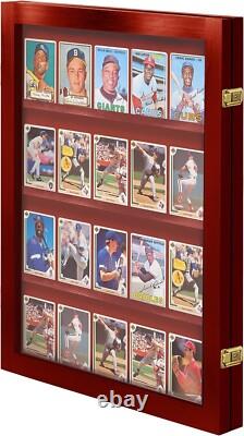 Trading Card Display Case USA 20 Ungraded Sport Top Loader Wood Cherry Cabinet