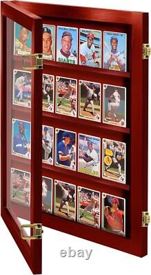 Trading Card Display Case USA 20 Ungraded Sport Top Loader Wood Cherry Cabinet