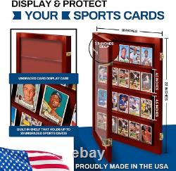 Trading Card Display Case USA 20 Ungraded Sport Top Loader Wood Cherry Cabinet
