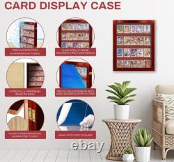 Trading Card Display Case USA 20 Ungraded Sport Top Loader Wood Cherry Cabinet