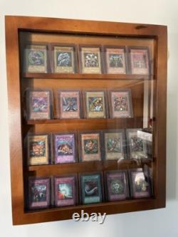 Trading Card Display Case USA 20 Ungraded Sport Top Loader Wood Cherry Cabinet