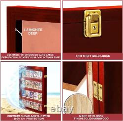 Trading Card Display Case USA 20 Ungraded Sport Top Loader Wood Cherry Cabinet