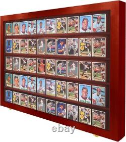Trading Card Display Case USA 50 Ungraded Sport Top Loader Wood Cherry Cabinet