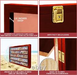 Trading Card Display Case USA 50 Ungraded Sport Top Loader Wood Cherry Cabinet