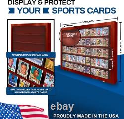 Trading Card Display Case USA 50 Ungraded Sport Top Loader Wood Cherry Cabinet