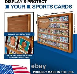 Trading Card Display Case USA 50 Ungraded Sport Top Loader Wood Walnut Cabinet