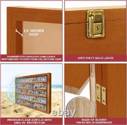 Trading Card Display Case USA 50 Ungraded Sport Top Loader Wood Walnut Cabinet