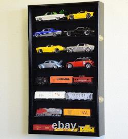 Train Display Case HO Scale Black Cab Truck Car Trailer Rig Diecast Wood Cabinet