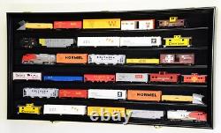 Train Display Case HO Scale Black Cabinet Railroad Car Locomotive Wood Frame USA