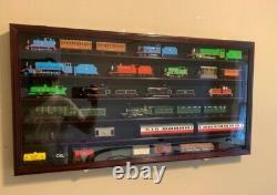 Train Display Case HO Scale Black Cabinet Railroad Car Locomotive Wood Frame USA