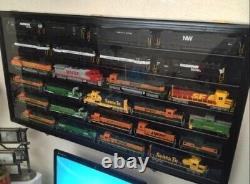 Train Display Case HO Scale Black Cabinet Railroad Car Locomotive Wood Frame USA