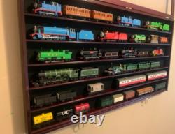 Train Display Case HO Scale Walnut Cabinet Railroad Car Locomotive Wood US Frame