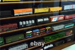 Train Display Case N Scale 7 Shelves Walnut Cabinet Railroad Car Locomotive Rack Train Display Case N Scale 7 Shelves Walnut Cabinet Railroad Car Locomotive Rack