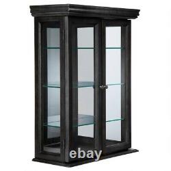 Tuscan Country Style Handmade Hardwood Ebony Black Finish 26 Wall Curio Cabinet