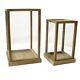 Two Mid Century Modern Tabletop Display Cases Wood Glass Dome