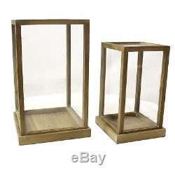 Two Mid Century Modern Tabletop Display Cases Wood Glass Dome