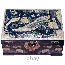 Two level Mother of pearl Box Blue peacock decor Inlay seashell jewelry case