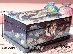 Two level Mother of pearl Box Blue peacock decor Inlay seashell jewelry case