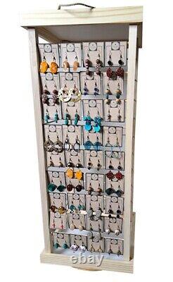 Unfinished Wood Jewelry Display, 144 Cards, Turnable Stand Earring Card Rack