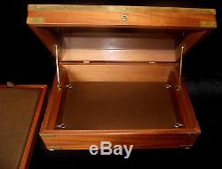 Vintage Solid Teak Wood & Brass Glazed Glass Table Top Collection Display Case