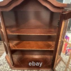 VINTAGE WOOD CURIO CABINET GLASS DISPLAY CASE WALL MOUNT or TABLETOP 20x23x6