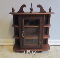 VNTG wood wall mount table-top CURIO Display Cabinet w shelves bow curved Case