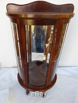 VNT Concave Glass Wood Mirror Curio Cabinet Table footed Display Case Doll Vase