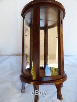 VNT Concave Glass Wood Mirror Curio Cabinet Table footed Display Case Doll Vase