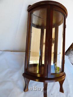 VNT Concave Glass Wood Mirror Curio Cabinet Table footed Display Case Doll Vase