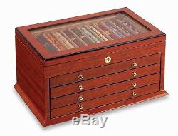 VOX Luxury Sixty 60 Pen Display Holder Case Wood Beveled Glass Top New x-pc-60-b