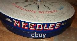 VTG Antique Boye Rotary Needles Shuttles & Bobbins Store Display Case Wood Tubes