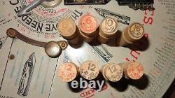 VTG Antique Boye Rotary Needles Shuttles & Bobbins Store Display Case Wood Tubes