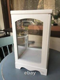 VTG Doll Figurine Display Case Cabinet Holder White Wood Glass American Girl AG