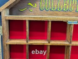 VTG Enesco My Collection Wood Wall Display Case Glass Door Hanging Curio Cabinet