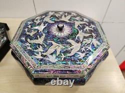 VTG Mother of Pearl Jewelry Box Peacock decor Jewelry Case Signed Rare Divided