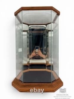 VTG Octagonal Glass Curio Display Case Mirrored Interior Oak Finish Cabinet 17