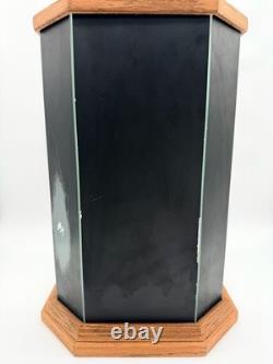 VTG Octagonal Glass Curio Display Case Mirrored Interior Oak Finish Cabinet 17