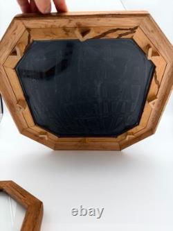 VTG Octagonal Glass Curio Display Case Mirrored Interior Oak Finish Cabinet 17